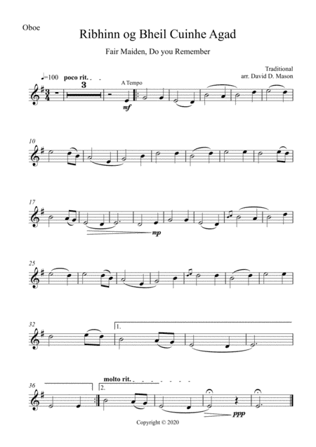 Ribhinn og Bheil Cuinhe Agad (Fair Maiden, do you remember) (arr. David D. Mason)