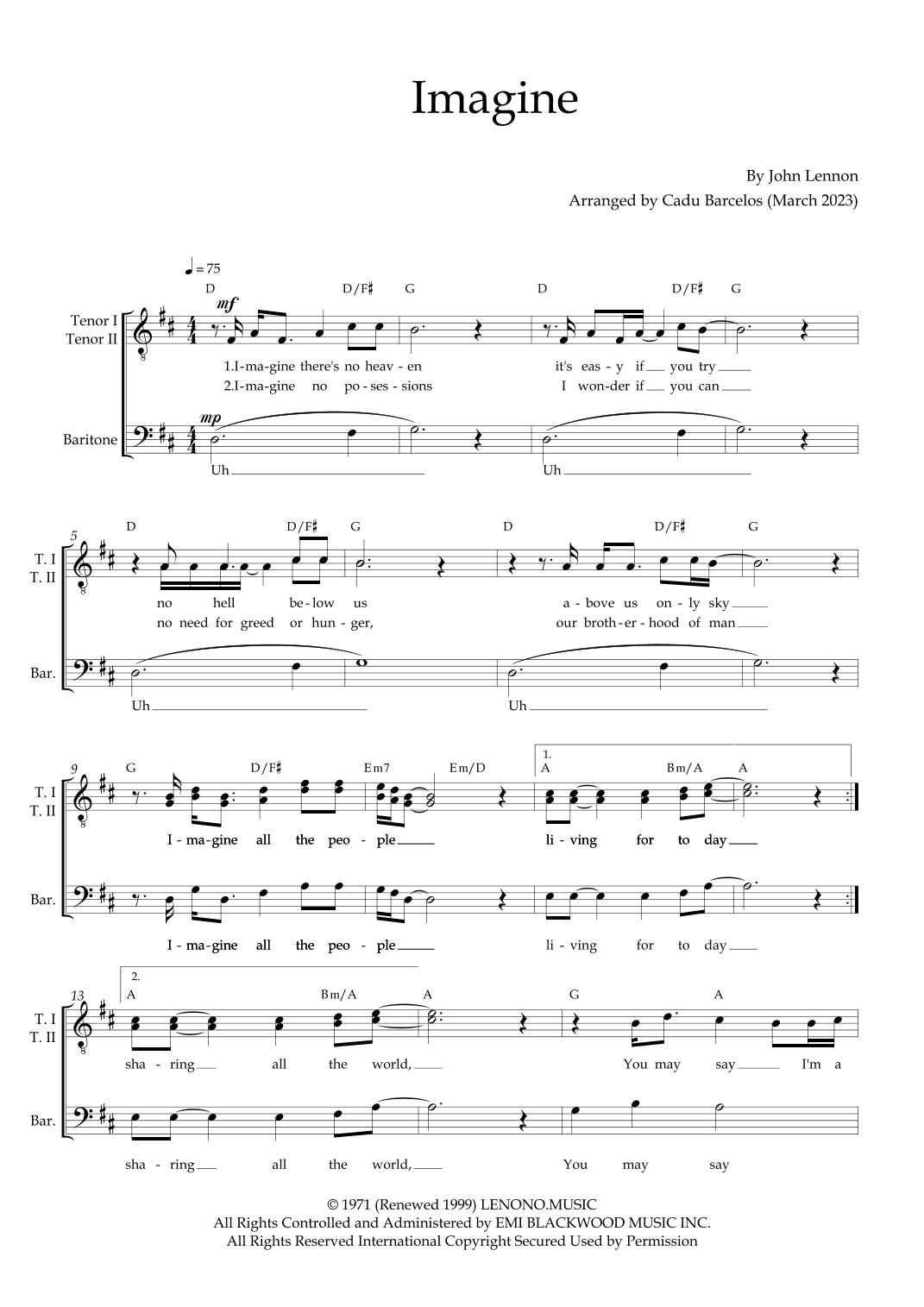 Imagine (arr. Cadu Barcelos)