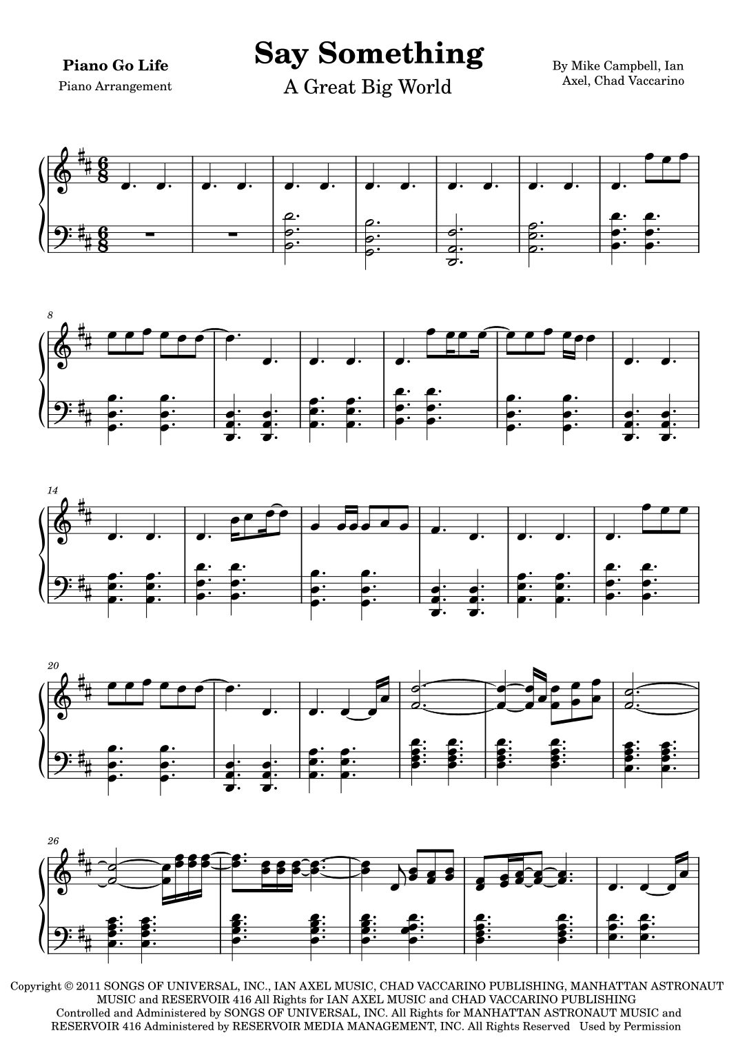 Say Something (arr. Piano Go Life)