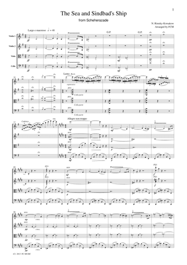 Rimsky-Korsakow  The Sea and Sindbad's Ship from Scheherazade, for string quartet, CR402 (arr. FCMUSIC)