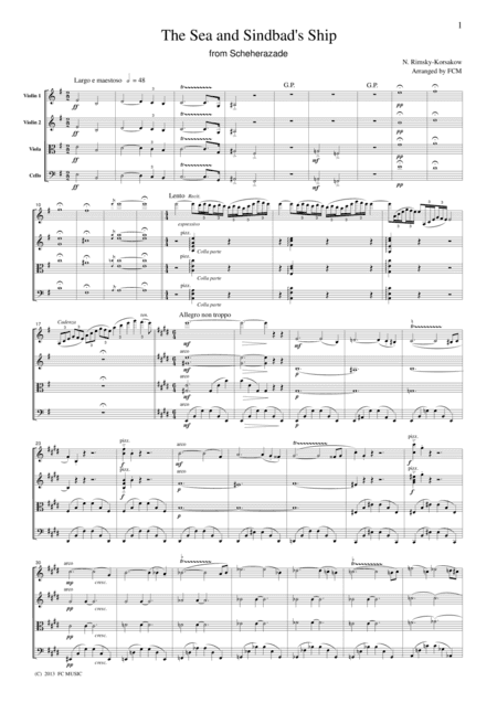 Rimsky-Korsakow  The Sea and Sindbad's Ship from Scheherazade, for string quartet, CR402 (arr. FCMUSIC)