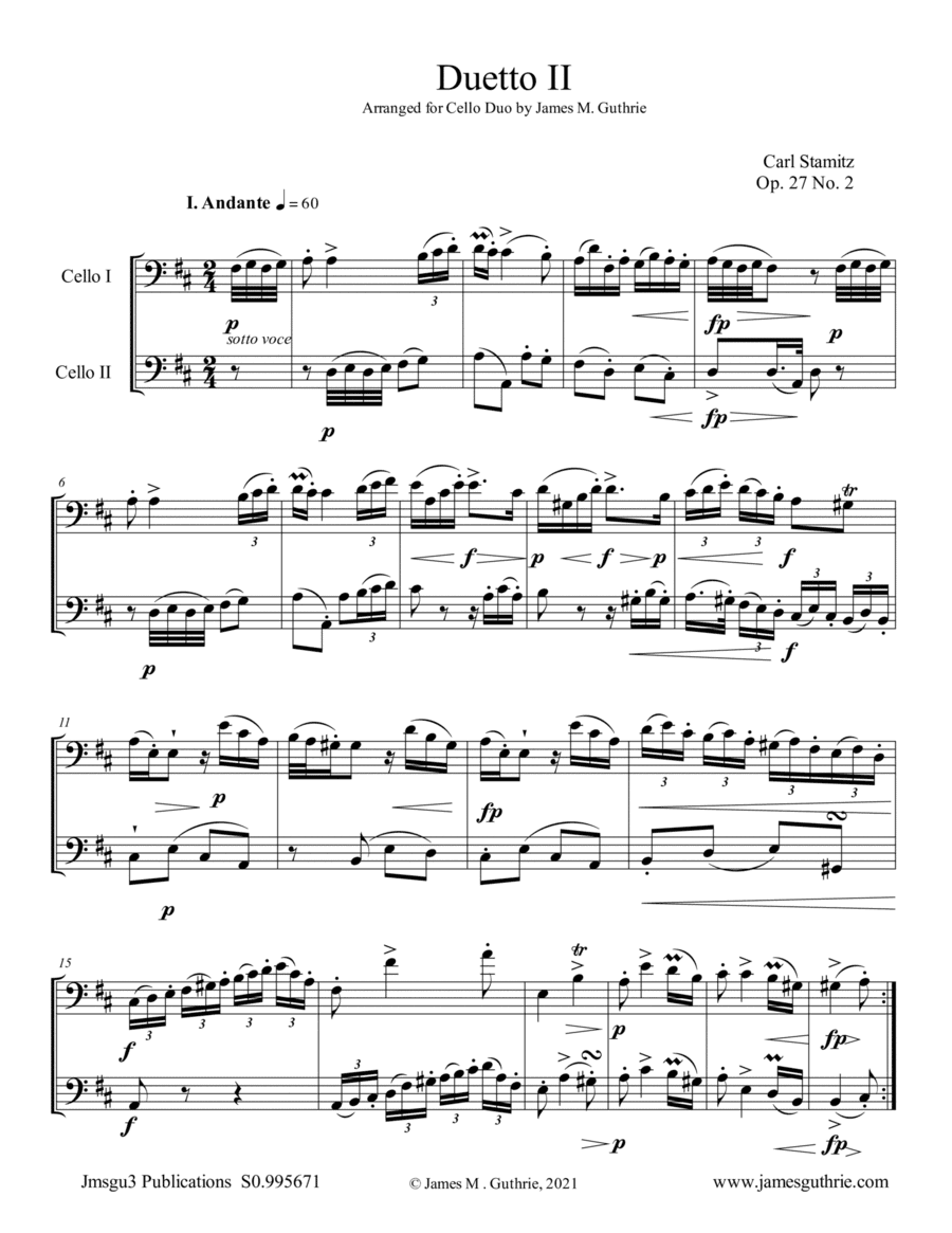 Stamitz: Duet Op. 27 No. 2 for Cello Duo (arr. James M. Guthrie)