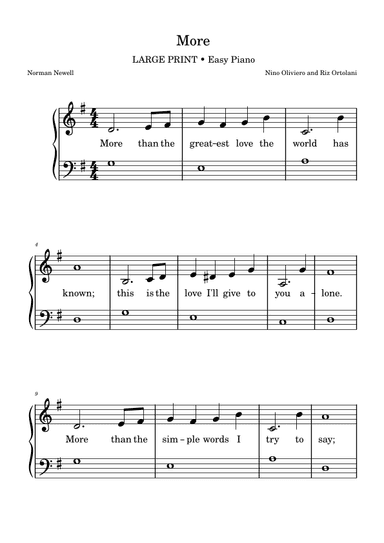 More (ti Guarderò Nel Cuore) (arr. Large Print Sheet Music)