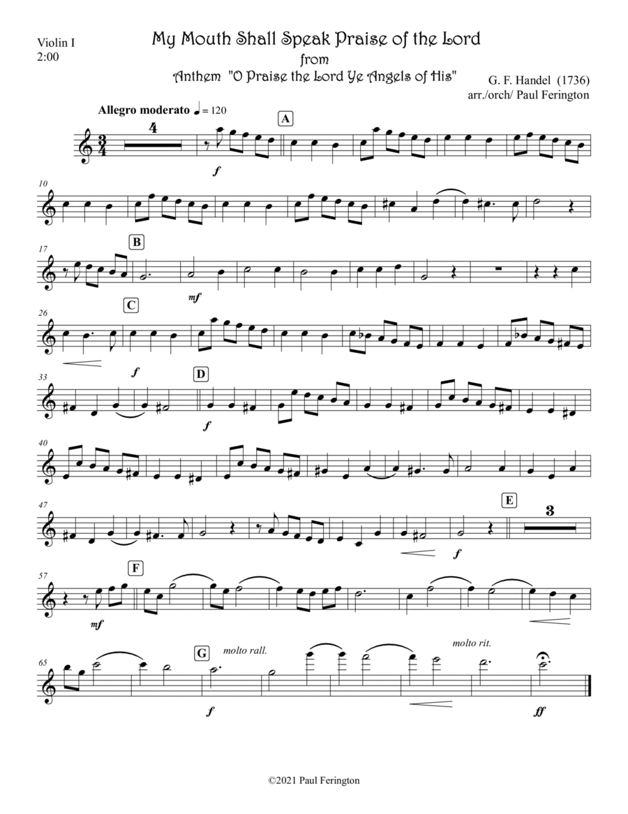 "My Mouth Shall Speak Praise of the Lord" from Handel's 1736 Anthem O PRAISE THE LORD YE ANGELS OF H (arr. Paul Ferington)