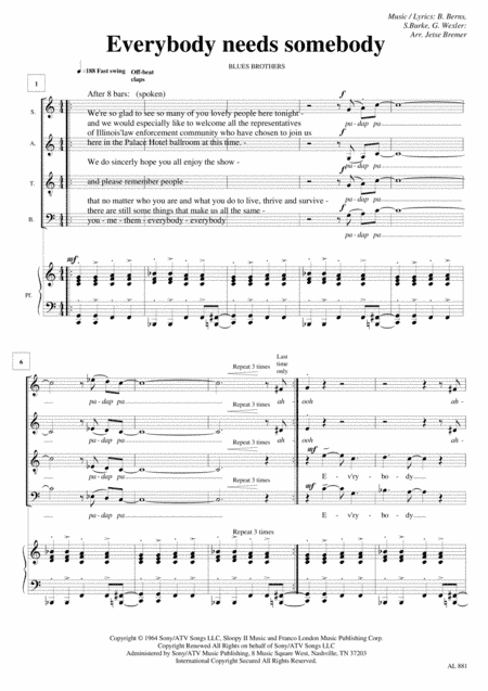 Everybody Needs Somebody To Love (arr. Jetse Bremer)