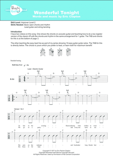 Wonderful Tonight (arr. Andy Crowley)