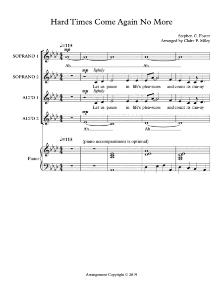 Hard Times Come Again No More (arr. Claire F. Miley)