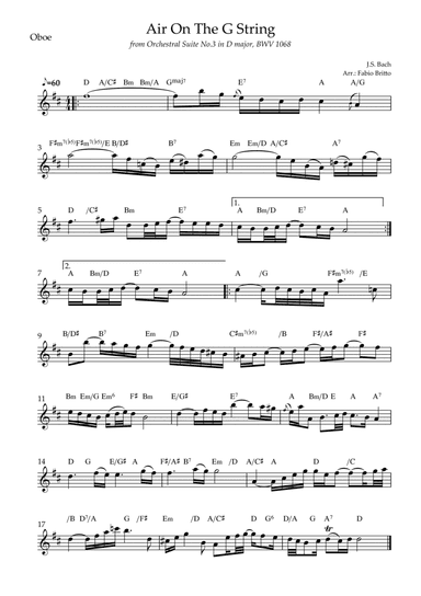 Air On The G String (J.S. Bach) for Oboe Solo with Chords (arr. Fabio Britto)