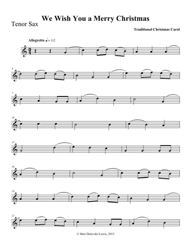 We Wish you a Merry Christmas: B flat saxes (arr. Meri Dolevski)