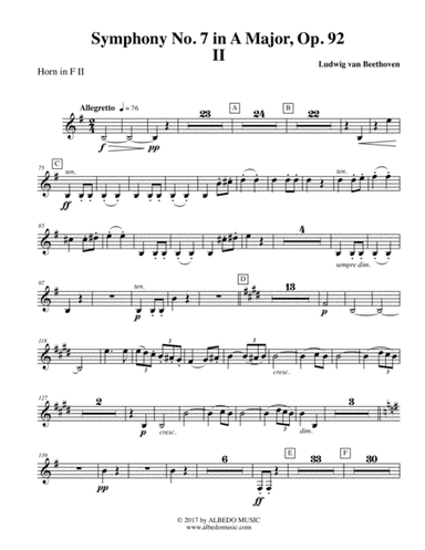Beethoven Symphony No. 7, Movement II - Horn in F 2 (Transposed Part), Op. 92 (arr. Doug Clyde)