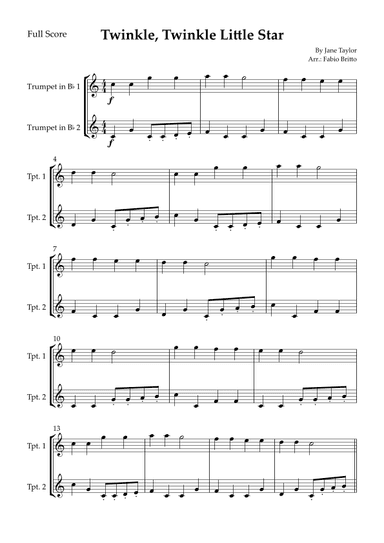 Twinkle, Twinkle Little Star for Trumpet in Bb Duo (arr. Fabio Britto)