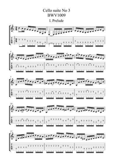 Prelude (from Cello suite No 3 BWV 1009) in A minor (arr. Tim Rushworth)