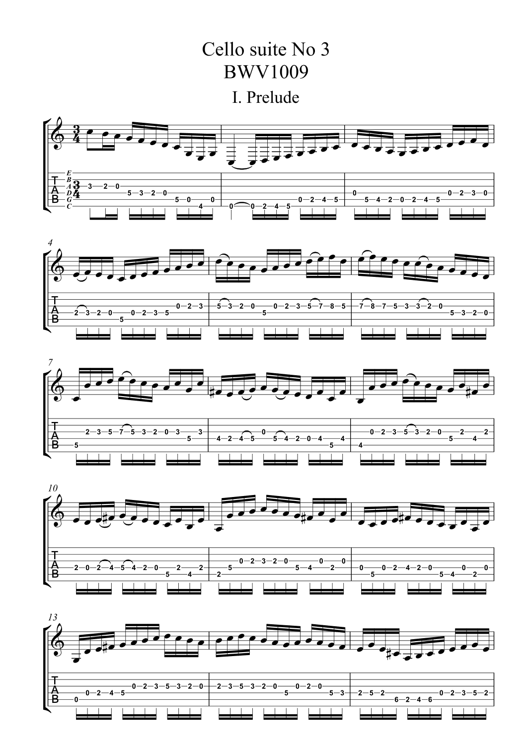 Prelude (from Cello suite No 3 BWV 1009) in A minor (arr. Tim Rushworth)