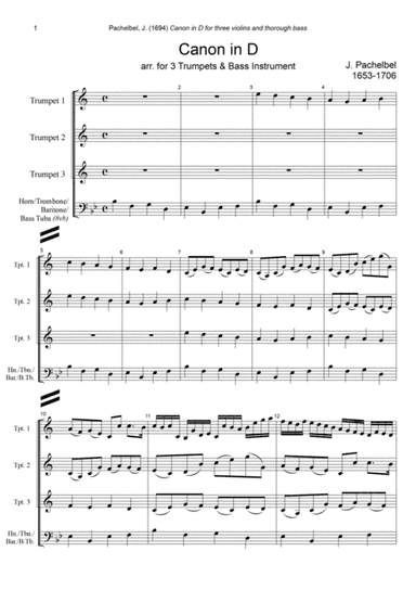 J. Pachelbel - Canon in D-dur, arr. for 3 Trumpets & Bass Instrument (arr. Xlomeg)