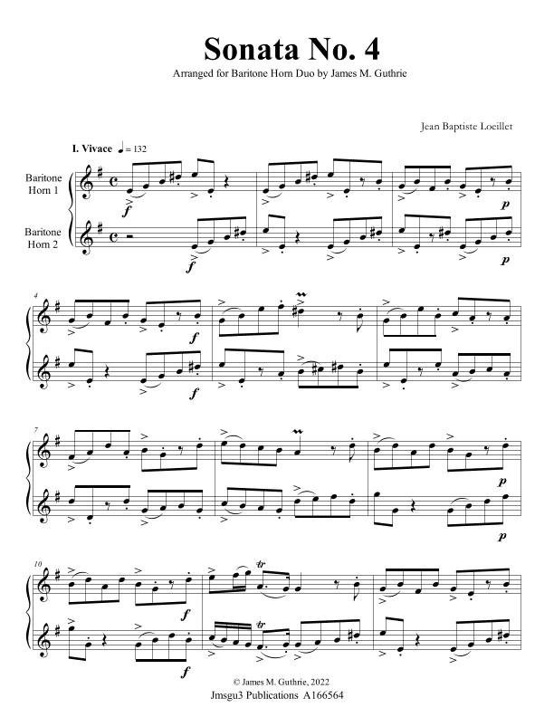 Loeillet: Sonata No. 4 for Baritone Horn Duo (arr. James M. Guthrie)