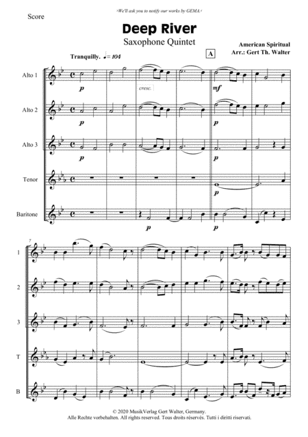 Deep River (arr. Gert Th. Walter)