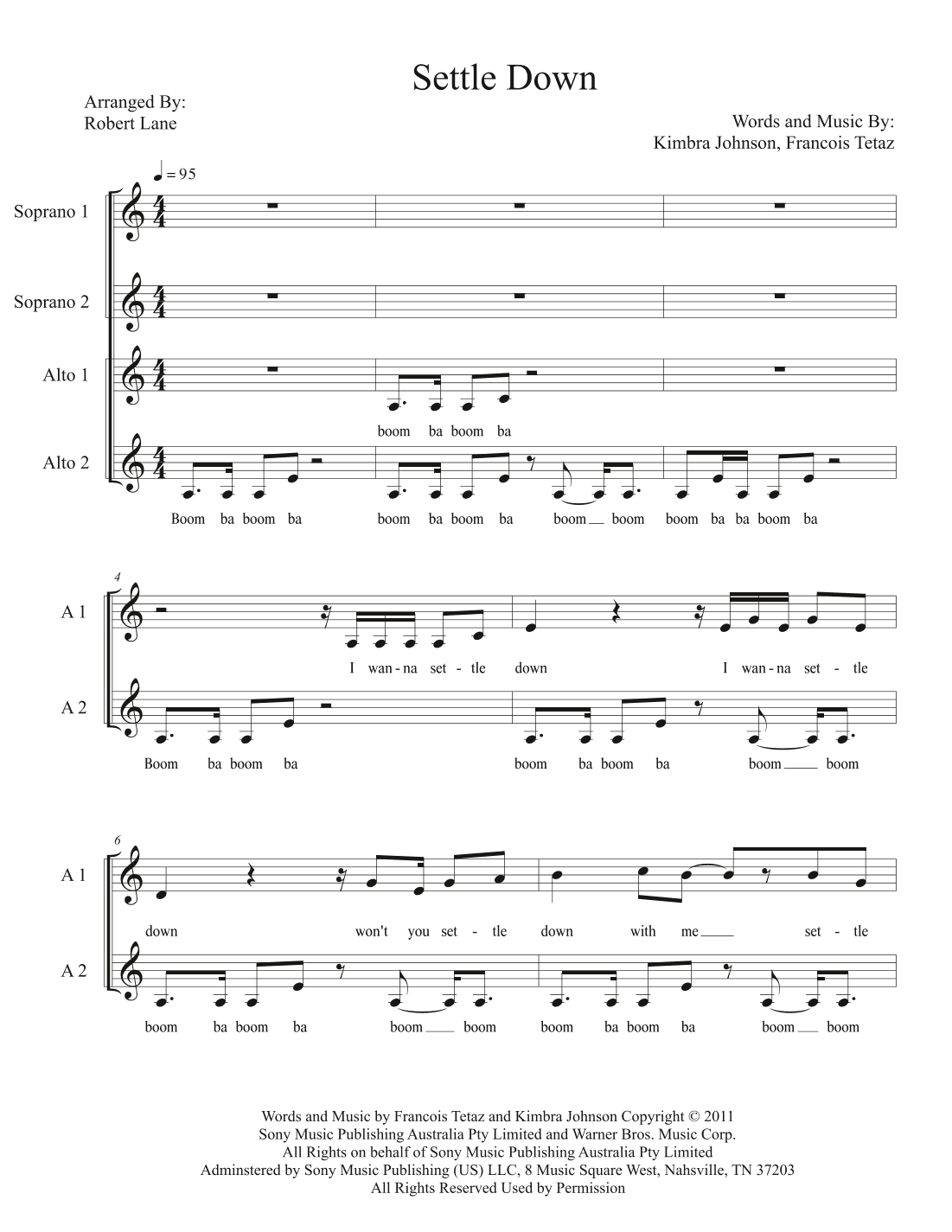 Settle Down (arr. Robert Lane)