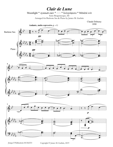 Debussy: Claire de Lune for Baritone Sax & Piano (arr. James M. Guthrie)