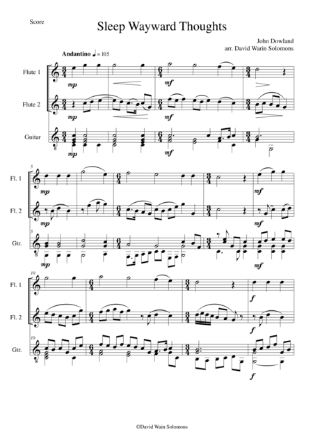 Sleep wayward thoughts for 2 flutes and guitar (arr. David Warin Solomons)