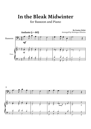 In the Bleak Midwinter (Bassoon and Piano) - Beginner Level (arr. Henrique Oliveira)