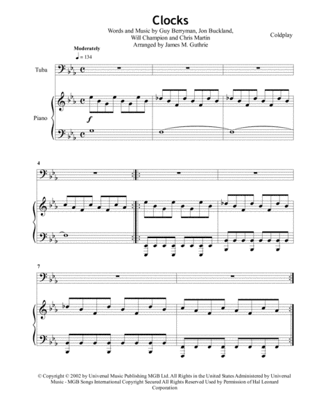 Clocks (arr. James M. Guthrie, ASCAP)