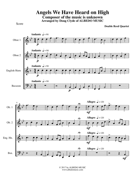Angels We Have Heard on High for Double Reed Quartet (arr. Doug Clyde)