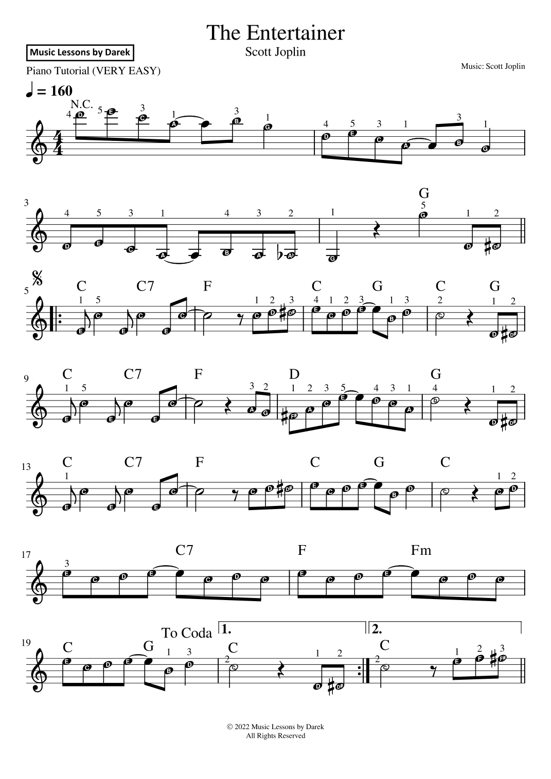 The Entertainer (VERY EASY PIANO) [Scott Joplin] (arr. Darek)