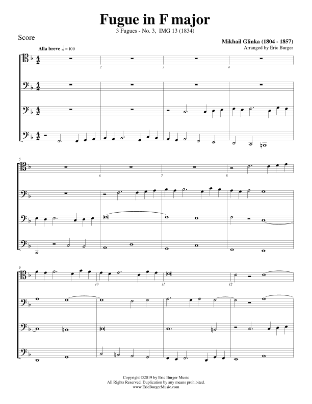 Fugue in F Major for Trombone or Low Brass Quartet (arr. Eric Burger Music)
