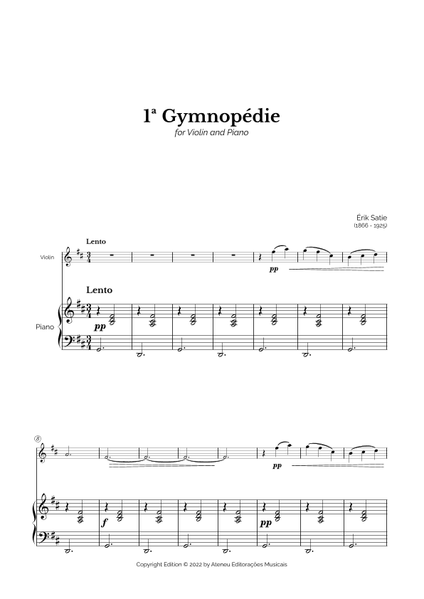 Gymnopédie No.1 for Violin and Piano (arr. Marcos Soares)