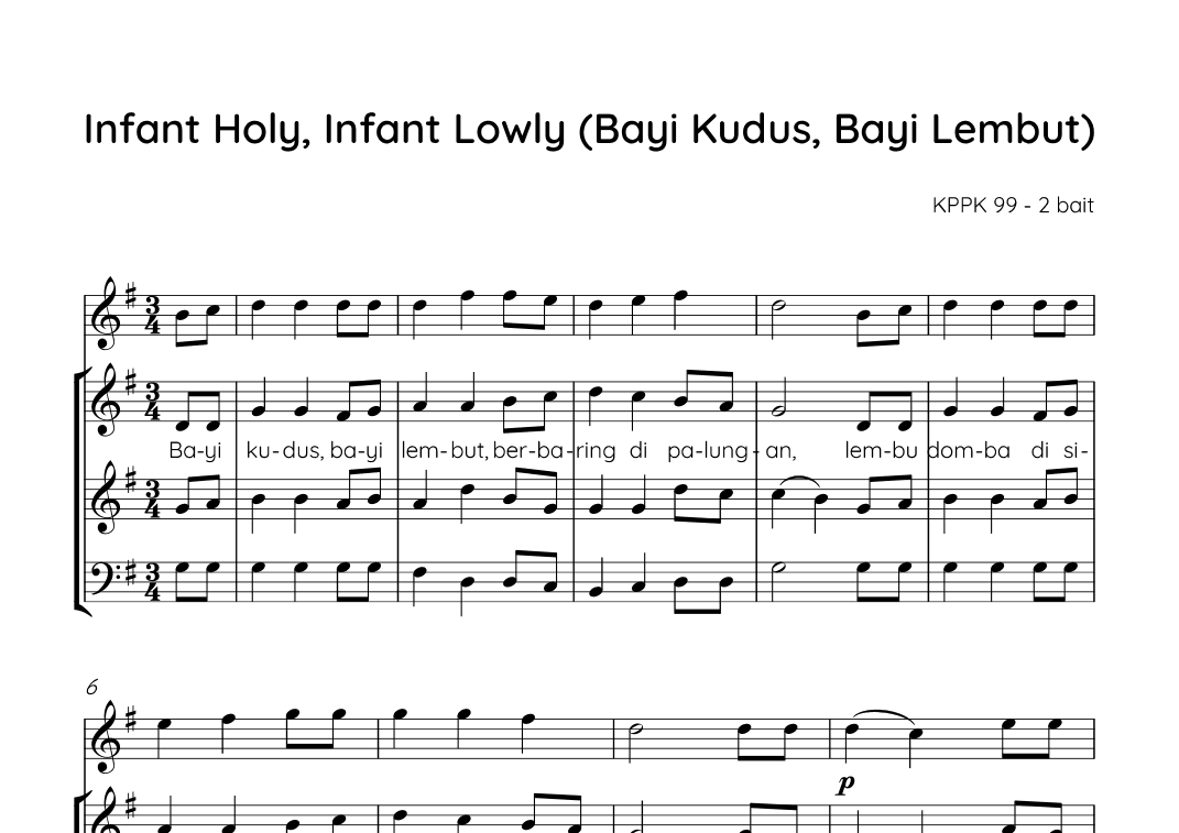 Infant Holy, Infant Lowly / Bayi Kudus Bayi Lembut - Score Only (arr. Angie Wiranata)