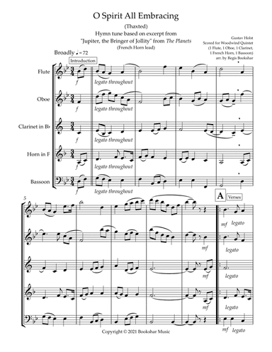 O Spirit All-Embracing (Thaxted) (Bb) (Woodwind Quintet - 1 Flute, 1 Oboe, 1 Clar, 1 Hrn, 1 Bassoon) (arr. Regis Bookshar)