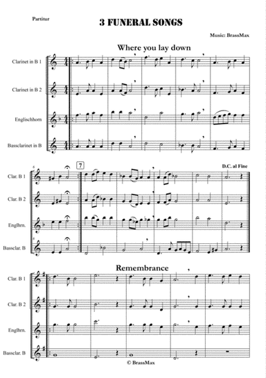 3 Funeral Songs for Clarinetensemble - Clarinet 1+2, Englishhorn, Bassclarinet