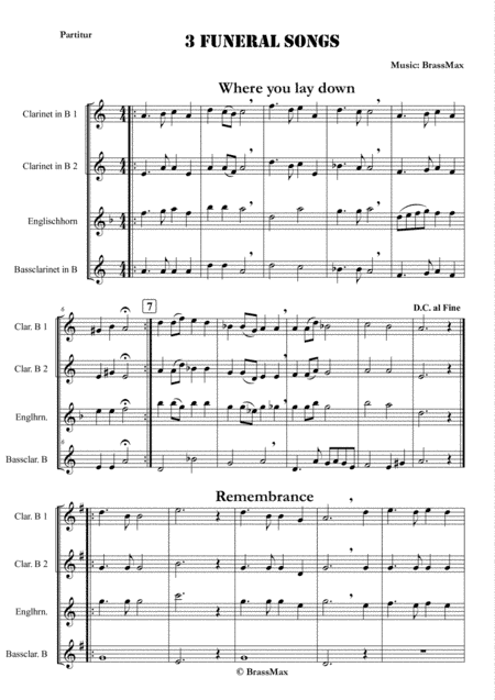 3 Funeral Songs for Clarinetensemble - Clarinet 1+2, Englishhorn, Bassclarinet