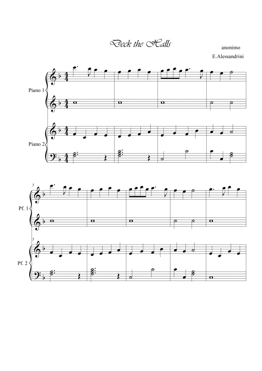 Deck the halls. Piano 4 hands (arr. Ester Alessandrini)