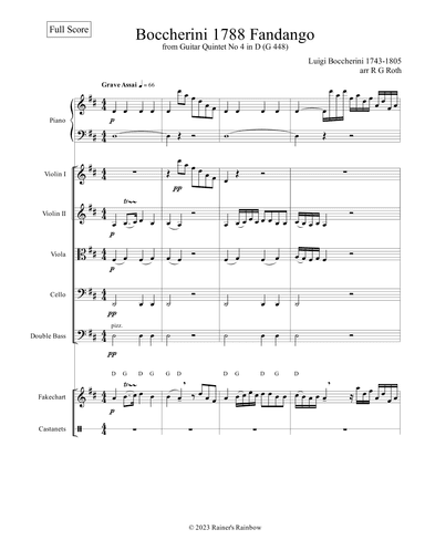 Boccherini 1788 Fandango Chamber Orchestra Piano Score and Part (arr. R G Roth)