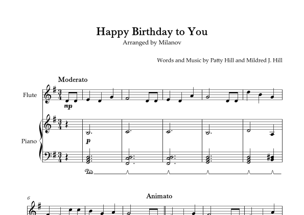 Happy Birthday to You in G Flute and Piano Pedal (arr. Milanov)