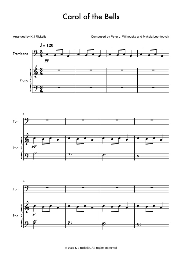 Carol Of The Bells - Trombone (arr. K J Rickells)