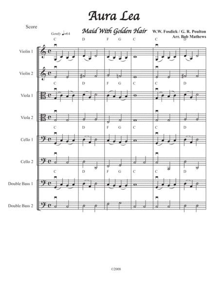 Aura Lea for Strings (arr. bobsorchestramusic.com)