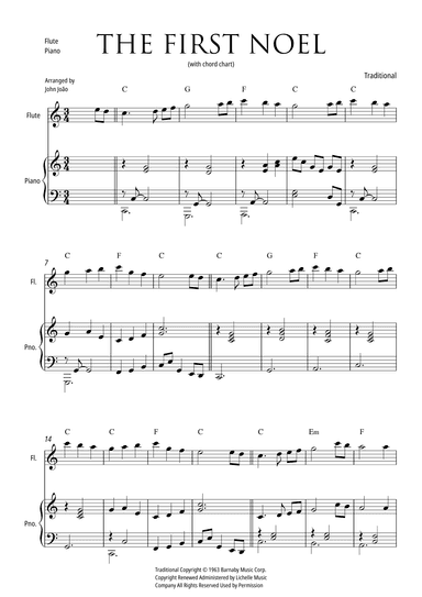 The First Noel (Flute and Piano with Chord Chart) (arr. John João)