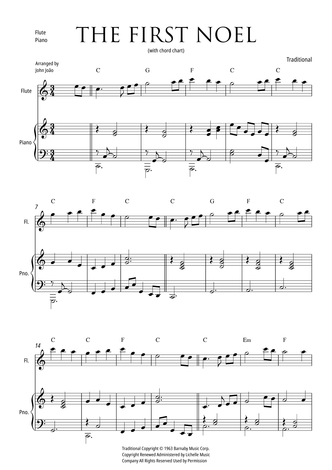The First Noel (Flute and Piano with Chord Chart) (arr. John João)