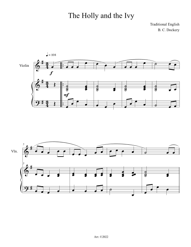 The Holly and the Ivy (Violin Solo with Piano Accompaniment) (arr. B. C. Dockery)
