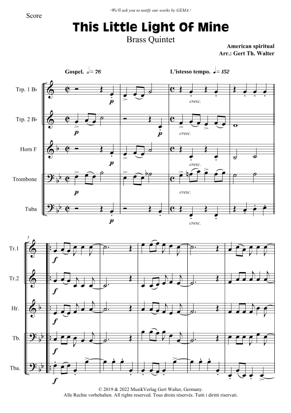 This Little Light Of Mine (arr. Gert Th. Walter)
