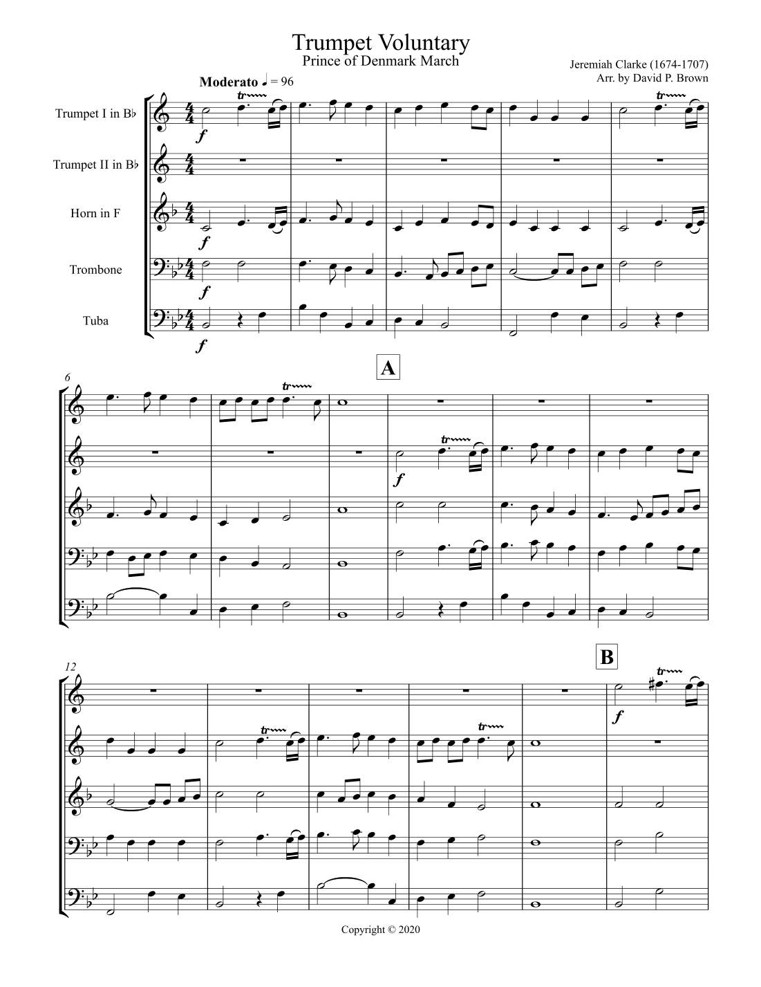 Trumpet Voluntary for Brass Quintet (arr. David P. Brown)