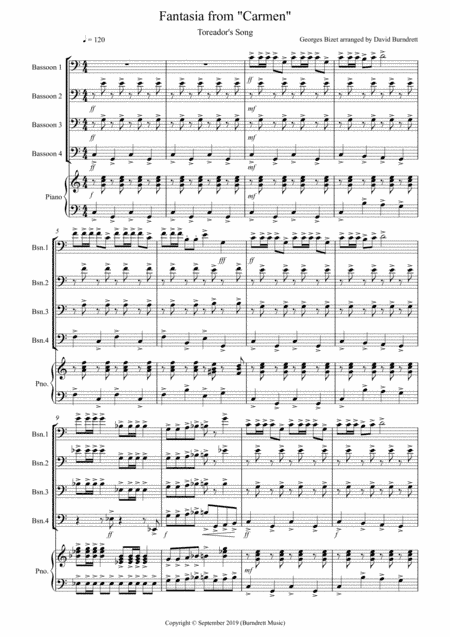 Toreador's Song (Fantasia from Carmen) for Bassoon Quartet (arr. David Burndrett)
