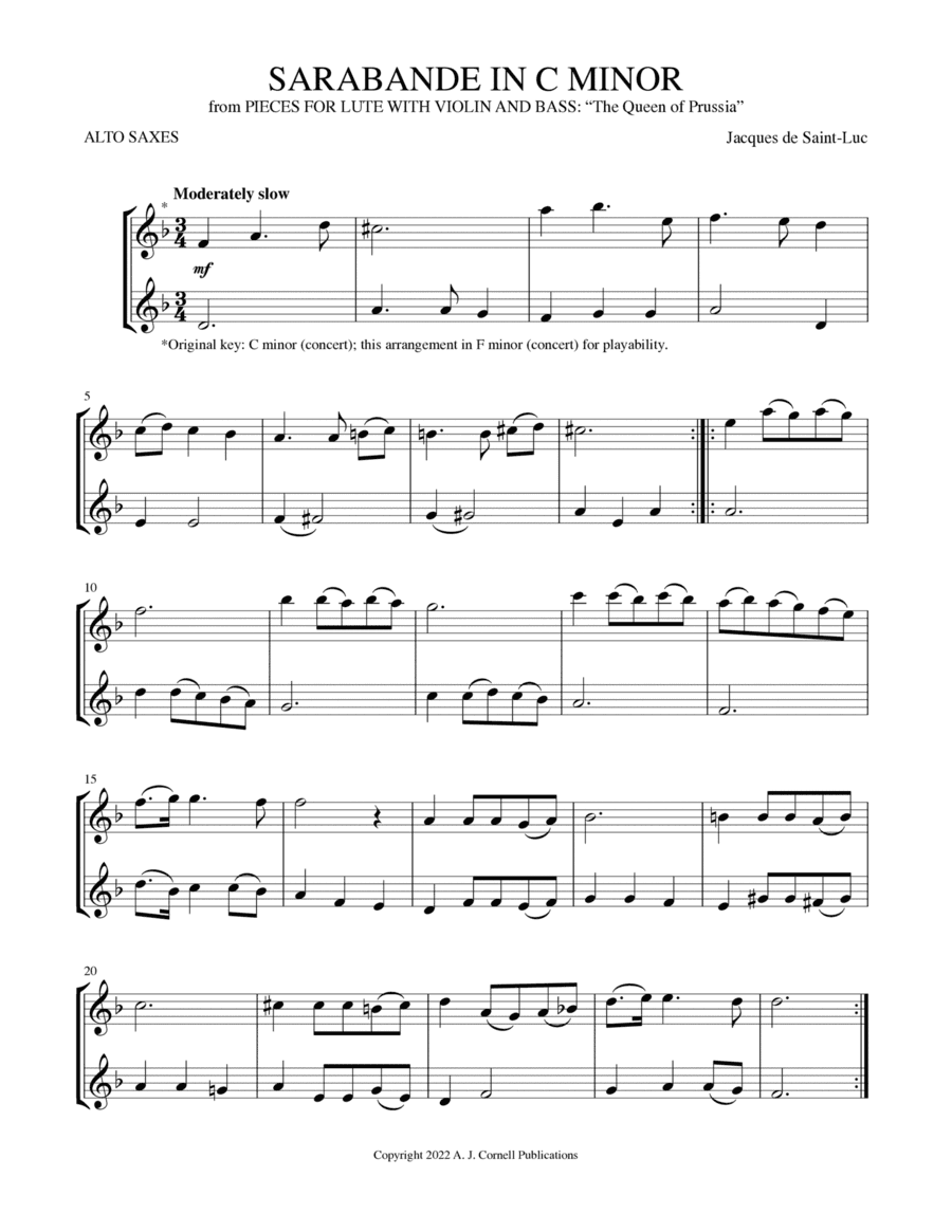 Sarabande in C Minor (from Pieces for Lute with Violin and Bass: "The Queen of Prussia") (arr. Mark Phillips)