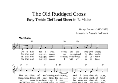 The Old Rugged Cross in Bb Major - Easy Treble Clef Lead Sheet (arr. Amanda Cerqueira Rodrigues)