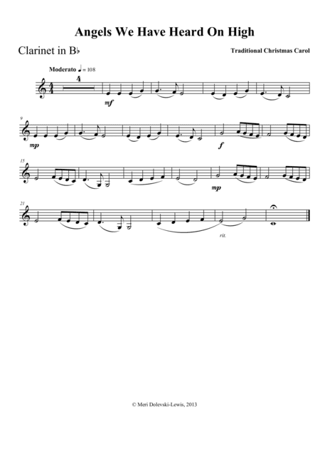 Angels We Have Heard on High: clarinet/piano (arr. Meri Dolevski)