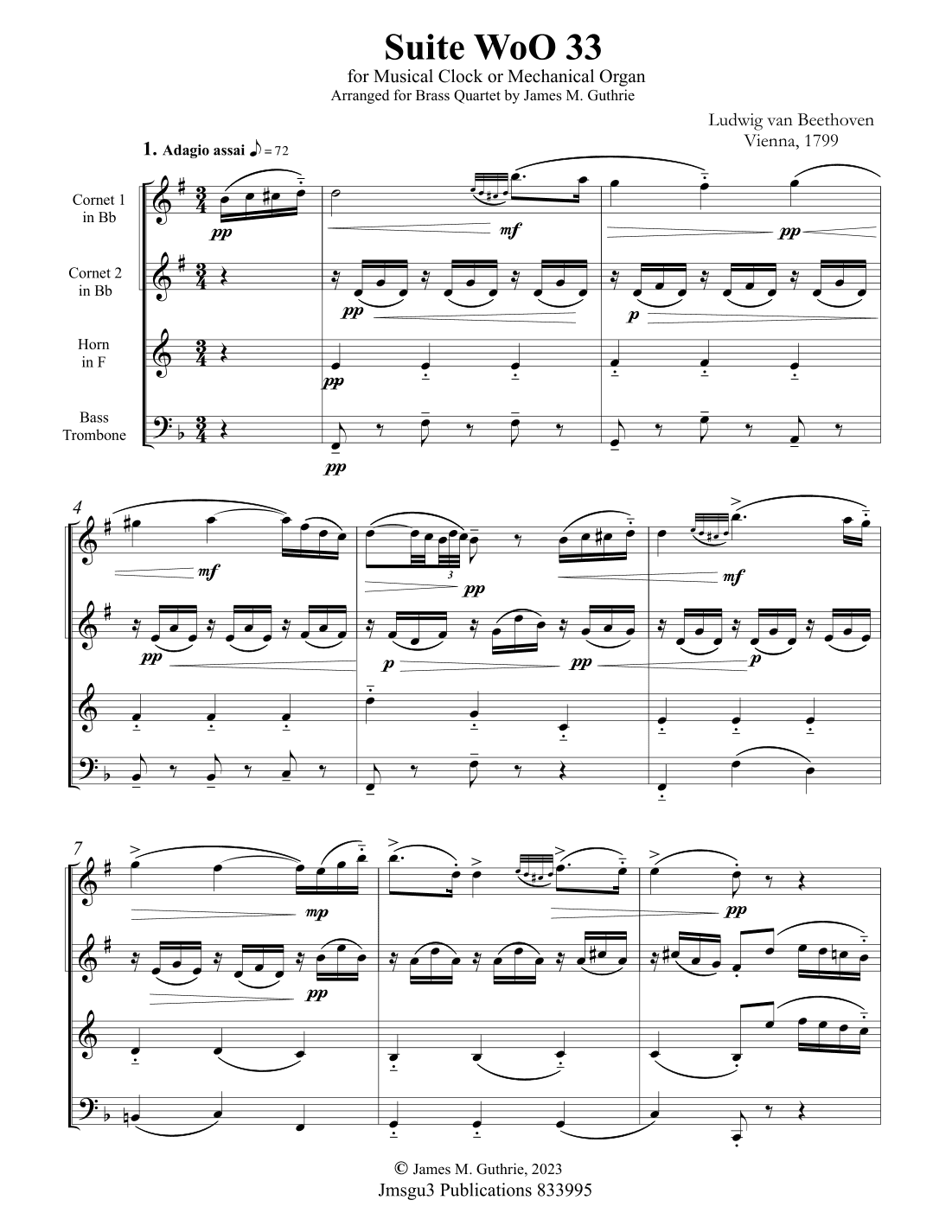Beethoven: Suite WoO 33 for Brass Quartet (arr. James M. Guthrie, ASCAP)