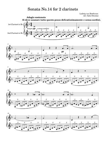 Ludwig Van Beethoven: Sonata No.14 "Moonlight" for two clarinets. (arr. Saho Omukai)