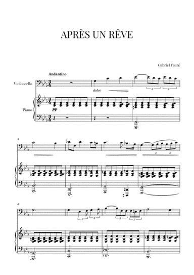 Fauré - Après un Rêve (for Cello and Piano) (arr. Cadenza Editions)